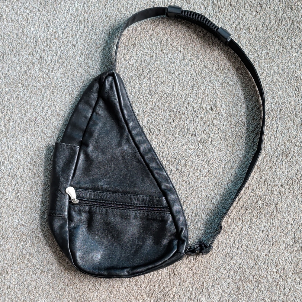 Black Leather Sling Crossbody Bag - Men